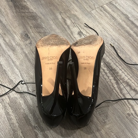 Jimmy Choo Vita 100 Lace Up Black Patent Leather Heels Shoes Pumps Size 38 - Picture 9 of 14